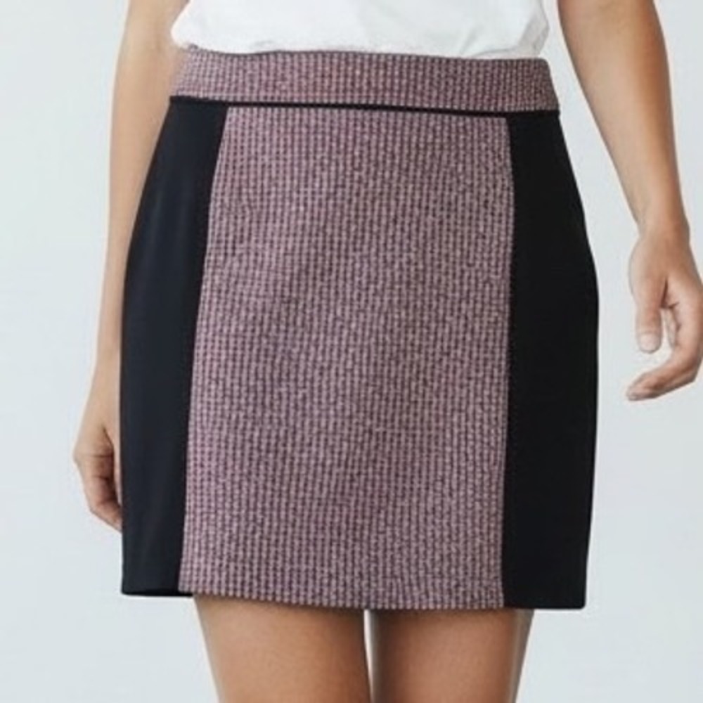 TRISTAN Black Red Colorblock Tweed Mini Skirt Women's Size 2 Made in Canada - Picture 2 of 8